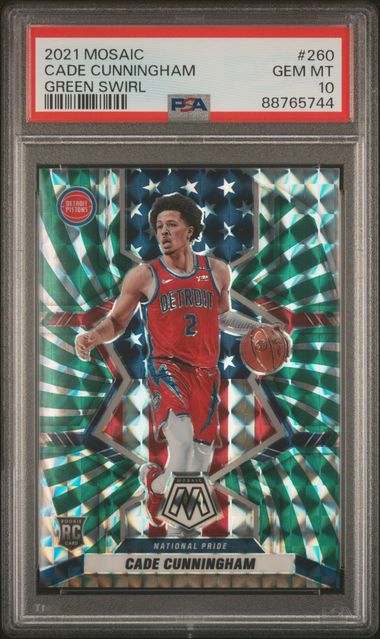 Cade Cunningham 2021 Mosaic Green Swirl Rookie Card #'d 02/10 PSA 10
