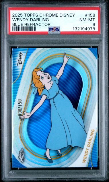 Wendy Darling 2025 Topps Chrome Disney #158 Blue Refractor /150 PSA 8