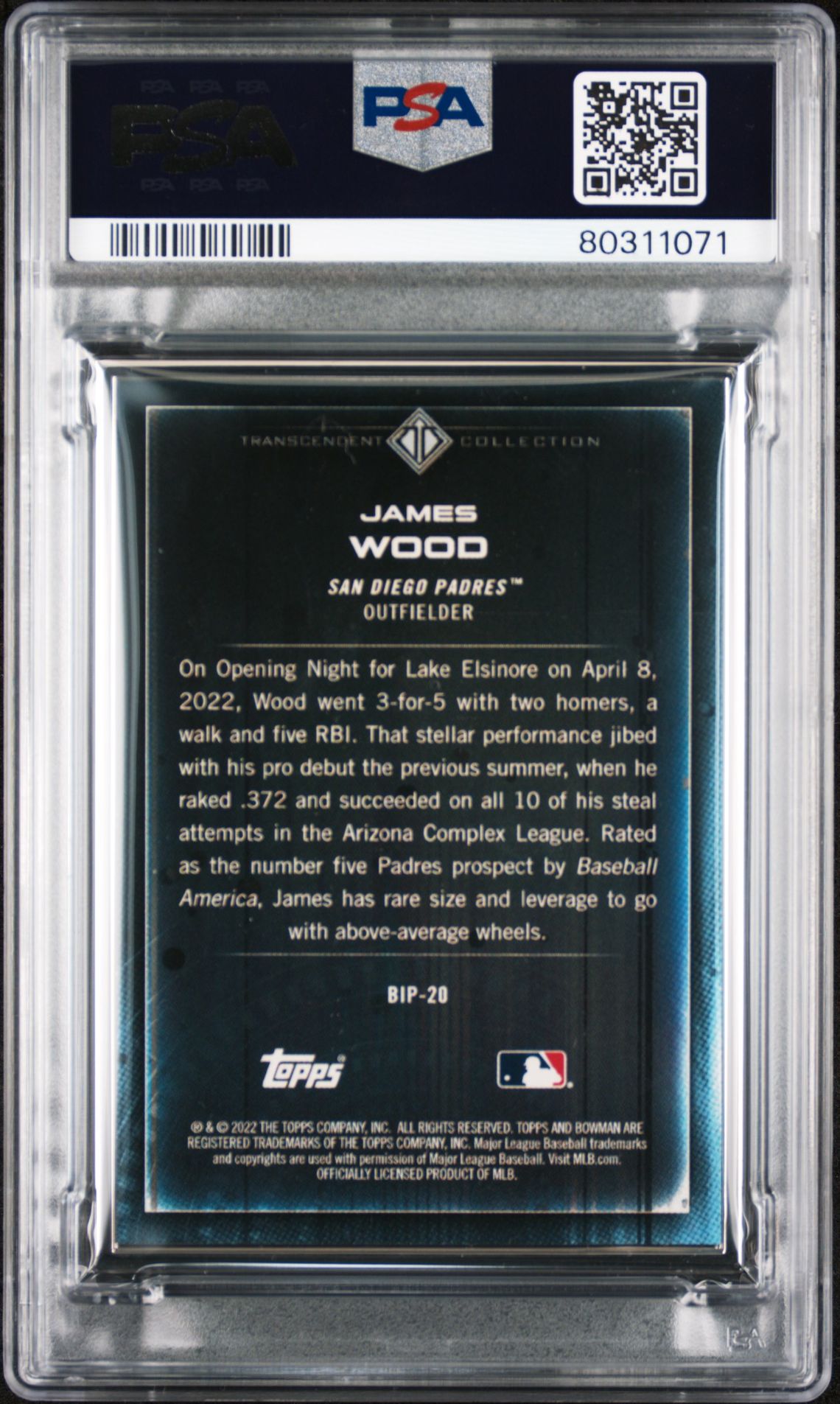 James Wood 2022 Bowman Transcendent Collection Bowman Icons /50 Hands Down  PSA 9