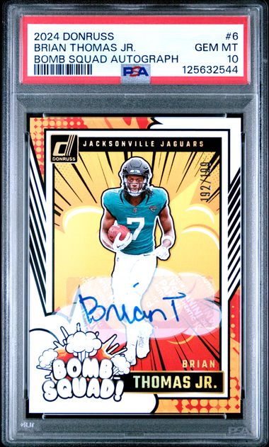 Brian Thomas Jr. 2024 Panini Donruss Bomb Squad autograph rc #'d 192/199 PSA 10