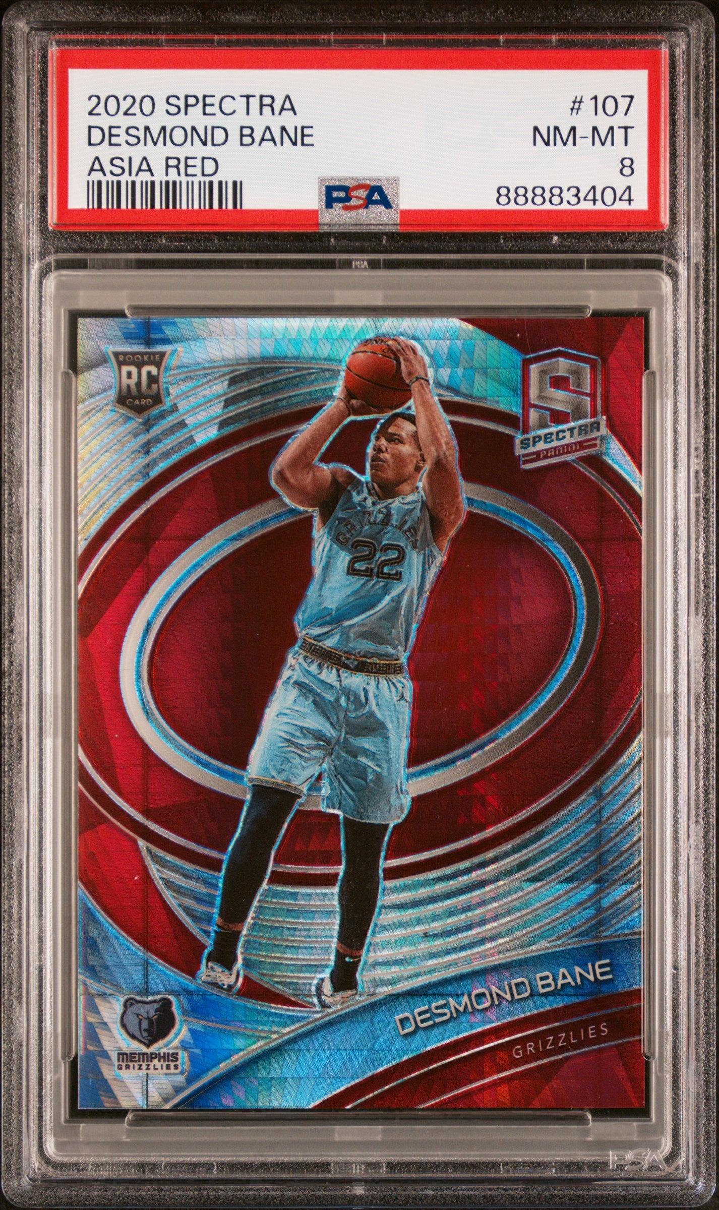 Desmond Bane 2020 Panini Spectra Asia Red prizm rookie card PSA 8