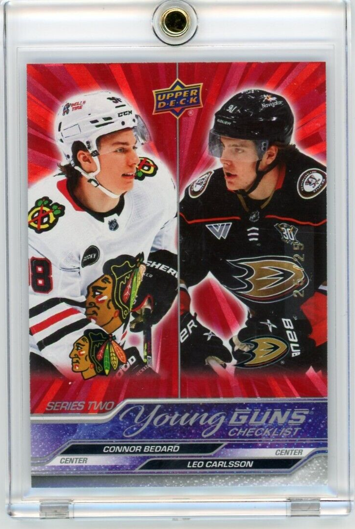 23-24 UD Series 2 Young Guns Checklist Bedard Carlsson Outburst Red 25/25