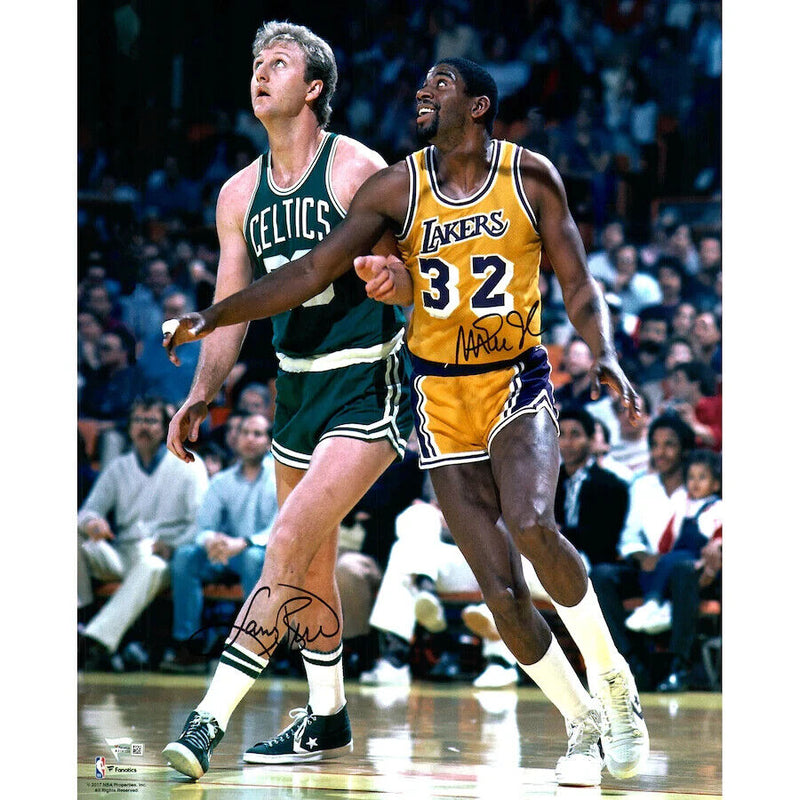 Magic Johnson, Larry Bird Dual Signed 16" x 20" In the Framed Post Photograph