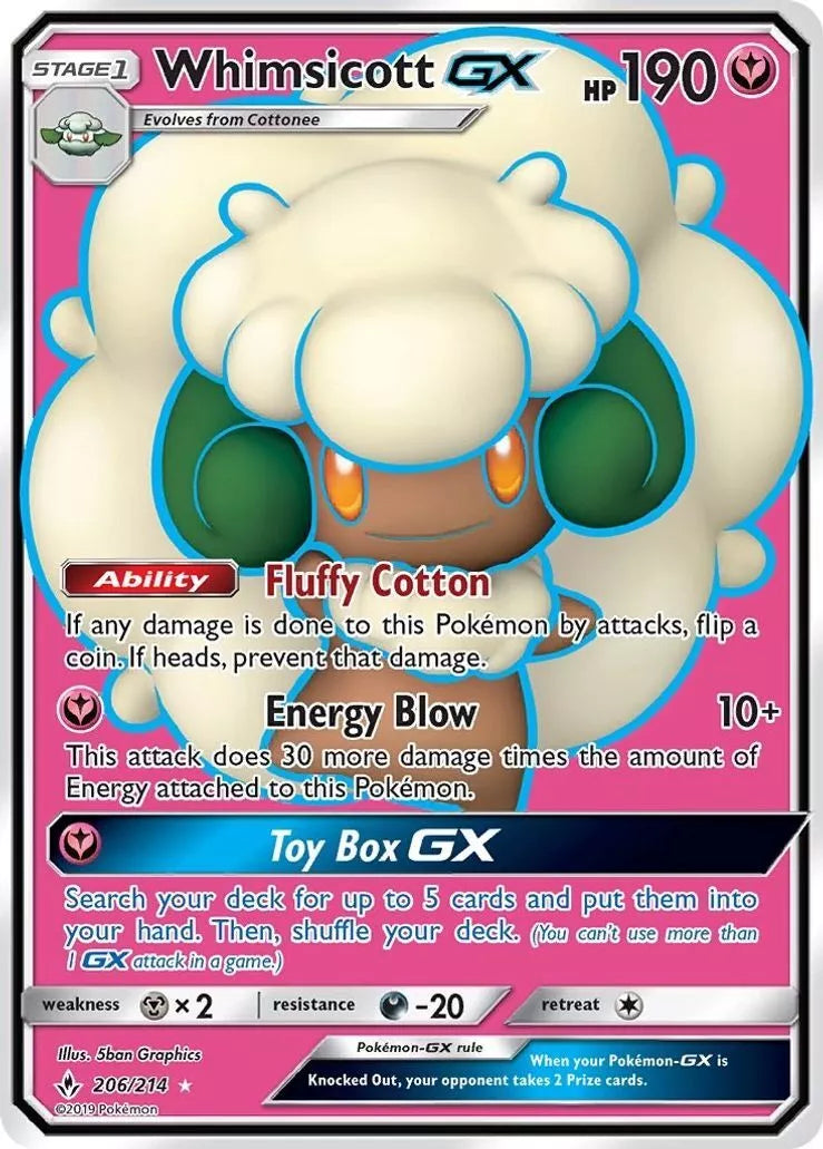 Whimsicott GX Pokémon Unbroken Bonds Full Art Holo Rare 