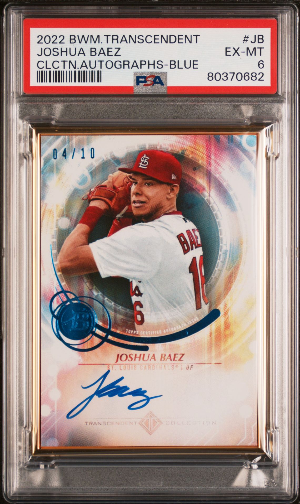 Joshua Baez 2022 Bowman Transcendent autograph blue #'d 04/10 PSA 6