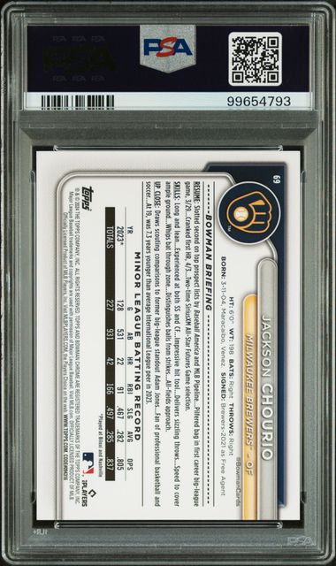 Jackson Chourio Bowman Chrome #69 PSA 10