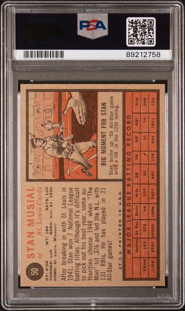 Stan Musial 1962 Topps #50 PSA 8