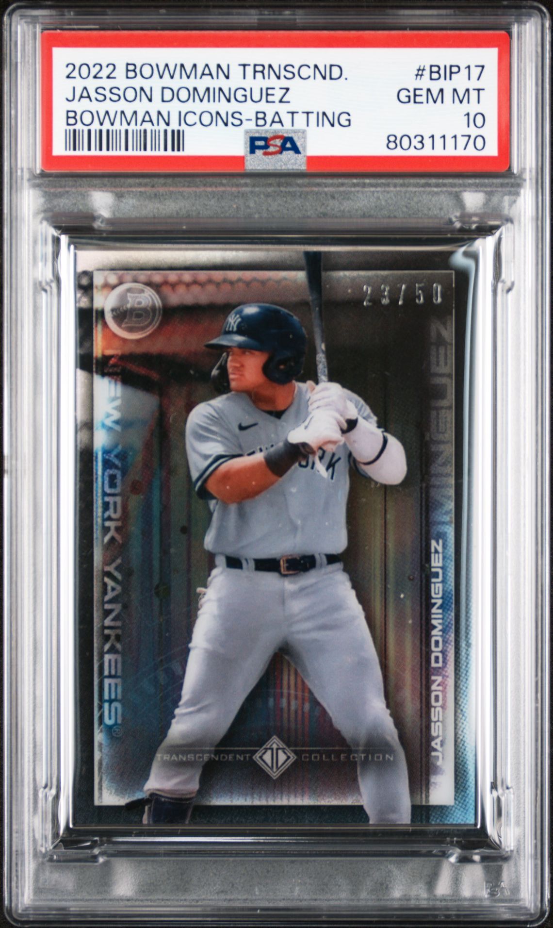 Jasson Dominguez 2022 Bowman Transcendent Collection Bowman Icons /50 Batting PSA 10