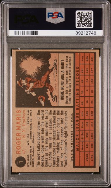 Roger Maris 1962 Topps #1 PSA 6
