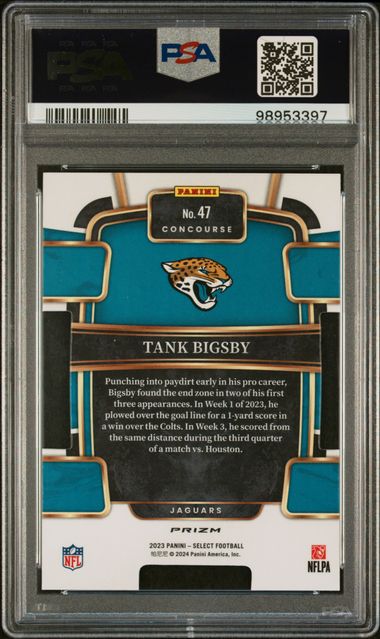 Tank Bigsby 2023 Panini Select Die-Cut Zebra Prizm RC PSA 10