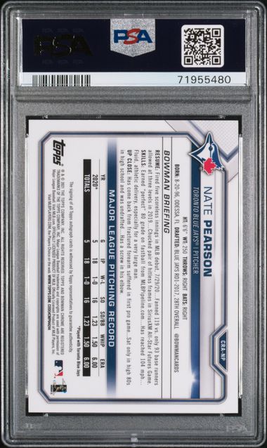 Nate Pearson 2021 Bowman Chrome Auto RC #'d 39/50 PSA 10 Auto 9