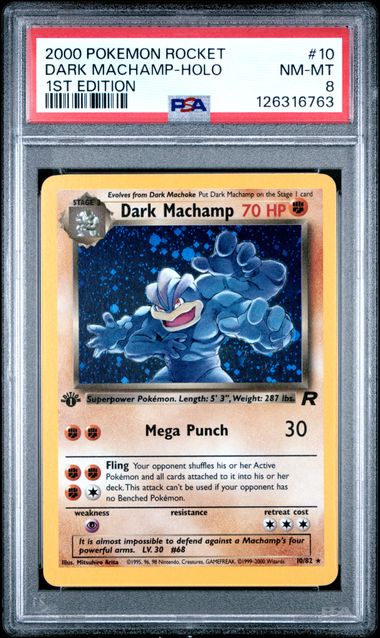 Dark Machamp 2000 Pokemon Rocket 1st Edition holo #10/82 PSA 8