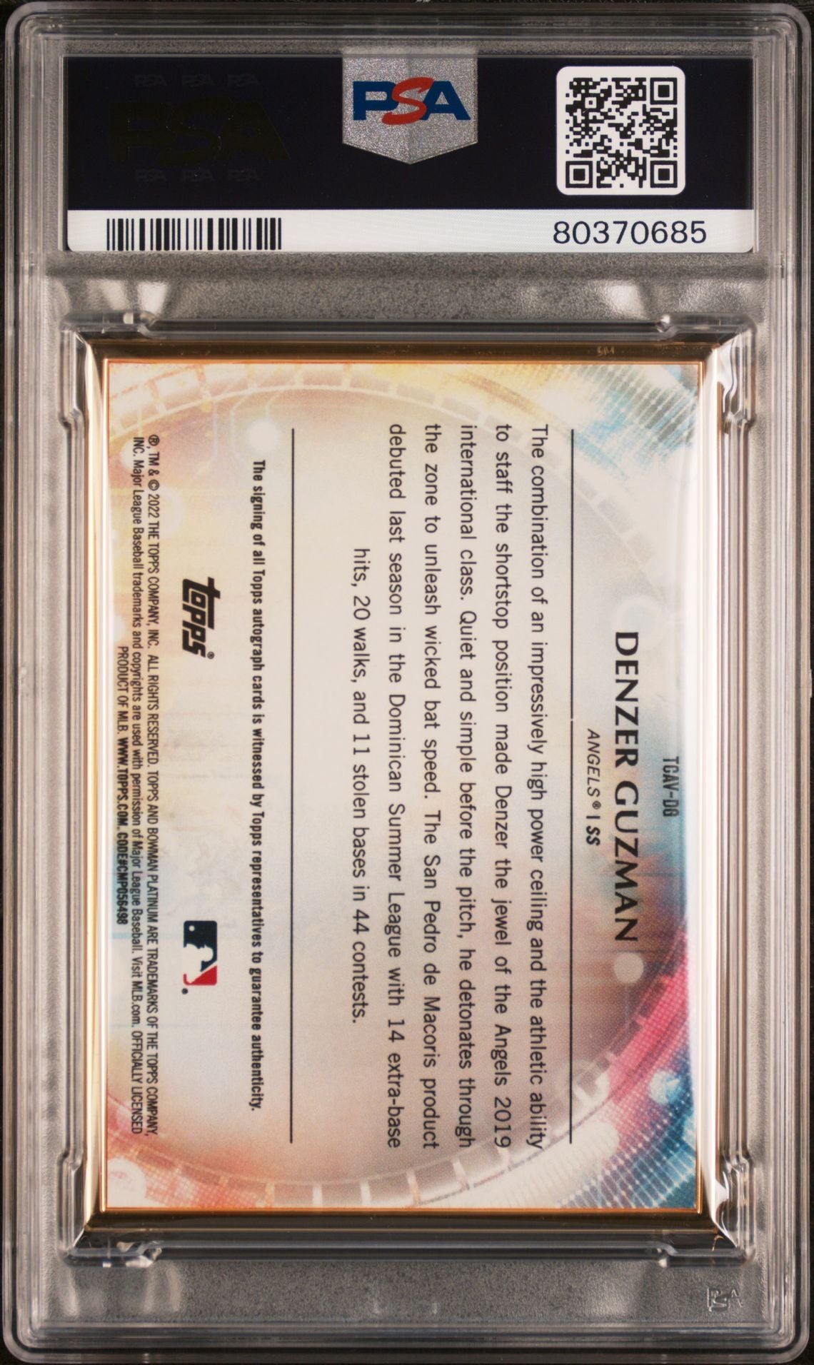 Denzer Guzman 2022 Bowman Transcendent autograph green #'d 2/5 PSA 9