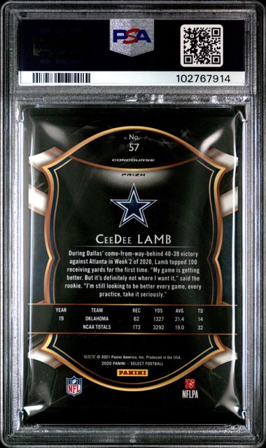 Ceedee Lamb 2020 Panini Select Die Cut Purple Prizm Rookie PSA 10