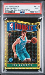 Kon Knueppel 2025 Bowman Basketball Rookie of the Year Favorites Gold Geometric #'d 09/50 PSA 9