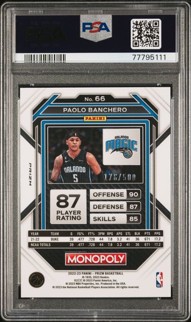 Paolo Banchero 2022 Panini Prizm Monopoly Gold Money Shimmer Rookie 