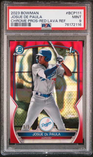 Josue De Paula 2023 Bowman Chrome Prospects Red Lava Refractor #'d 5/5 PSA 9