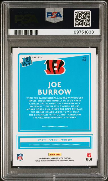 Joe Burrow 2020 Panini Donruss Optic Blue Scope RC PSA 10
