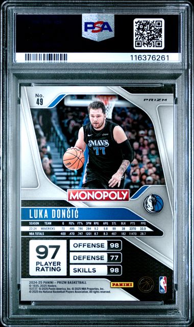 Luka Doncic 2024 Panini Prizm Monopoly Nebula PSA 8