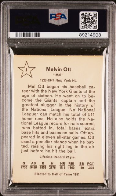 Mel Ott 1961 Golden Press #1 PSA 3