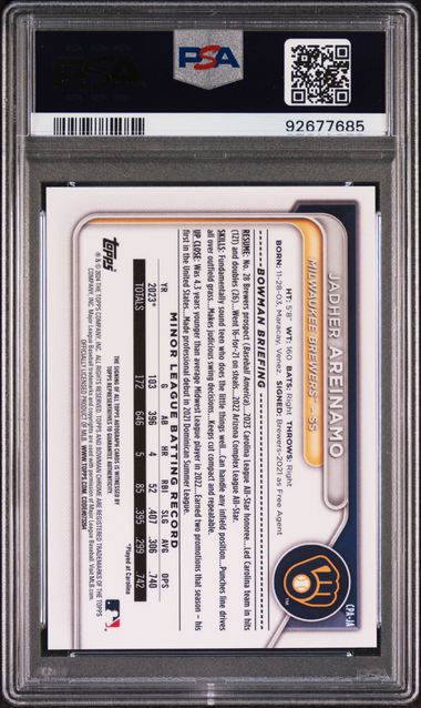 Jadher Areinamo 2024 1st Bowman Chrome autograph PSA 9