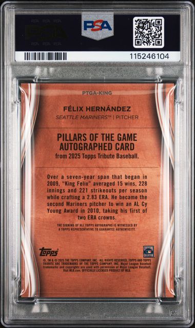 Felix Hernandez 2025 Topps Tribute Pillars of the Game autograph gold #'d 71/75 PSA 9