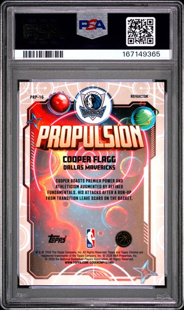 Cooper Flagg 2025 Topps Cosmic Chrome Propulsion Refractor Rookie PSA 10