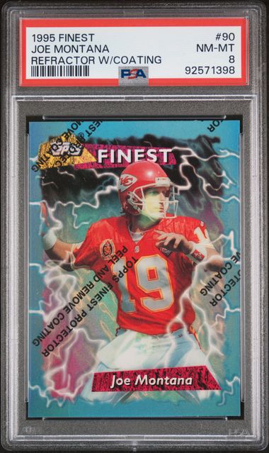 Joe Montana 1995 Topps Finest Refractor w/ Coating PSA 8