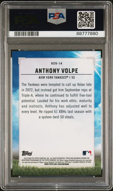 Anthony Volpe 2023 Bowman Sights On September Gold Mojo 11/50 PSA 9