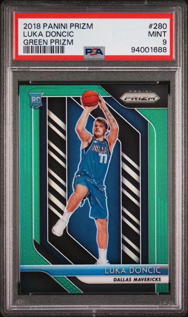 Luka Doncic 2018 Panini Prizm green prizm rookie card PSA 9