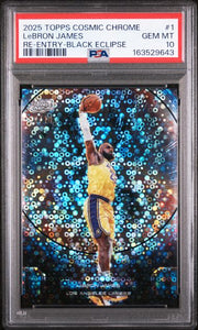 LeBron James 2025 Topps Cosmic Chrome Re-Entry Black #'d 02/10 PSA 10