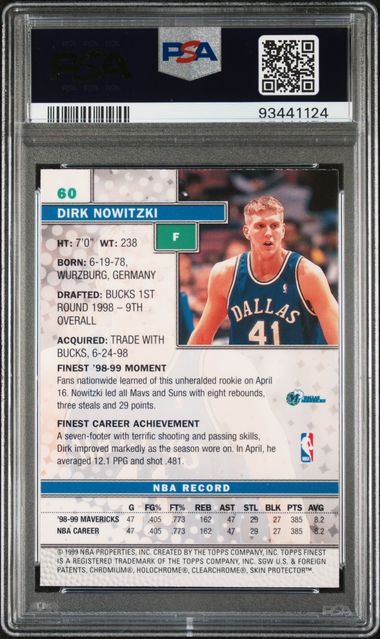 Dirk Nowitzki 199 Finest #60 w/Coating PSA 8