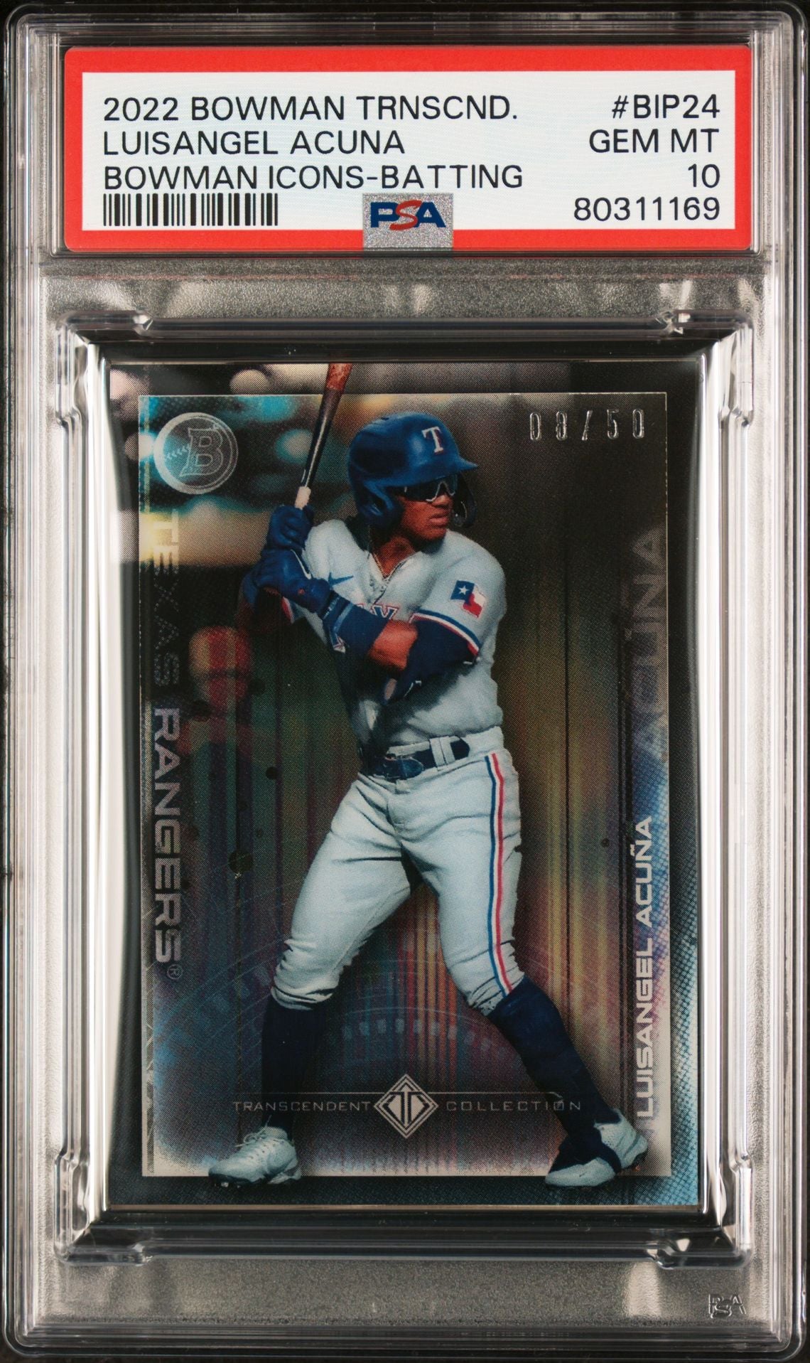Luisangel Acuna 2022 Bowman Transcendent Collection Bowman Icons /50 Batting PSA 10