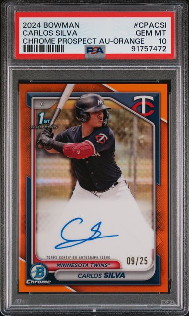 Carlos Silva 2024 Bowman Chrome Prospects AU-Orange /25 PSA 10