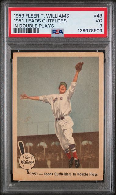 1959 Fleer Ted Williams #43 1951 - LEADS OUTFLDRS IN DOULBE PLAYS