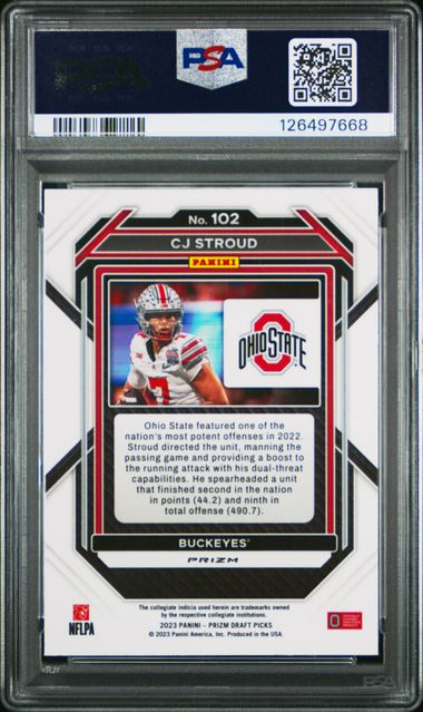 CJ Stroud 2023 Panini Prizm Draft Picks silver prizm rookie card PSA 8