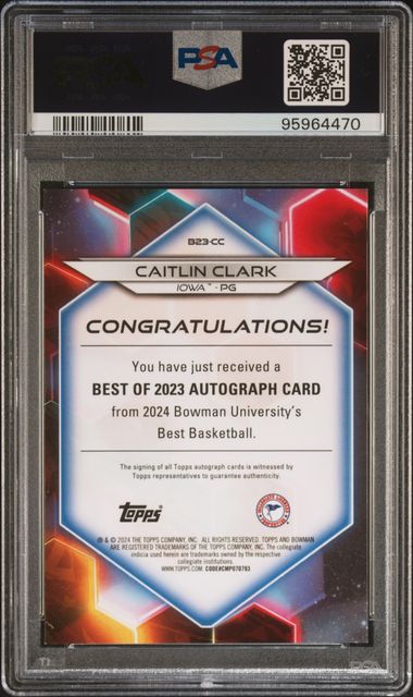 Caitlin Clark 2023 Bowman U Best Geometric Orange Refractor Auto #'d 07/25 PSA 9