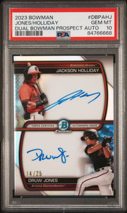 Jackson Holliday Druw Jones 2023 Bowman Dual Bowman Prospect Auto #'d 14/25 PSA 10