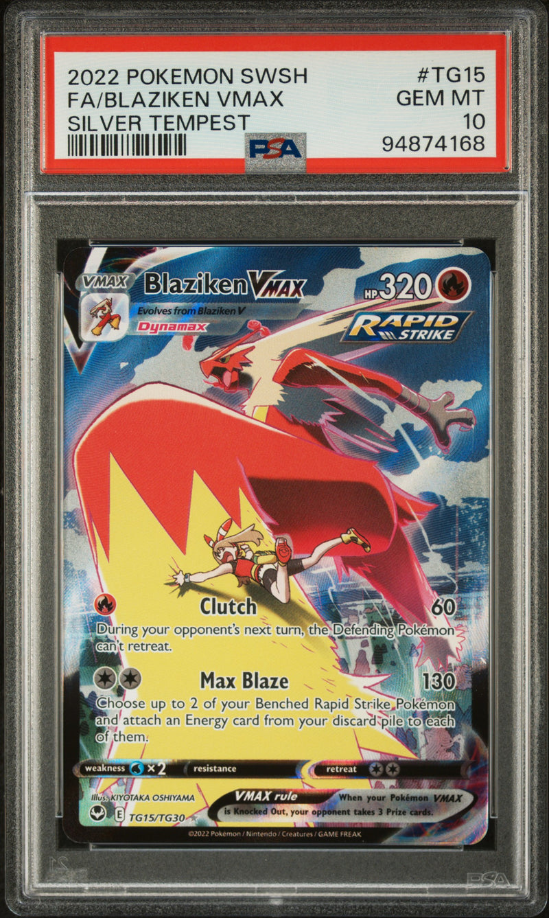 2022 Pokemon Sword & Shield Silver Tempest Full Art/Blaziken Vmax TG15 PSA 10