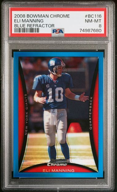 Eli Manning 2008 Bowman Chrome blue refractor 