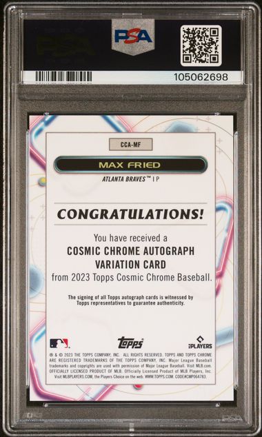 Max Fried 2023 Topps Chrome Cosmic Autograph Orange Galactic 