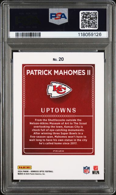 Patrick Mahomes II 2024 Panini Donruss Optic Uptowns PSA 9