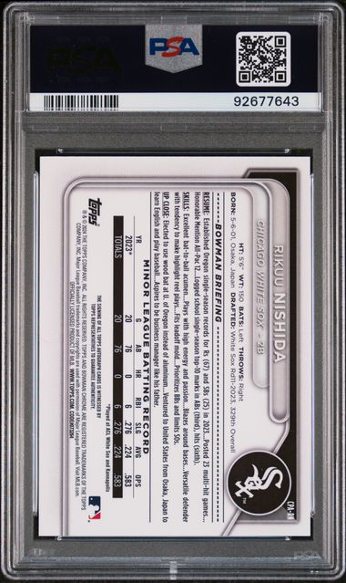 Rikuu Nishida 2024 1st Bowman Chrome autograph PSA 9