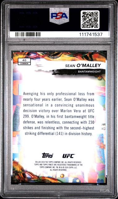 Sean O'Malley 2024 Topps Finest UFC Black Refractor #'d 16/25 PSA 10