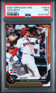 Juan Soto 2026 Topps Now World Baseball Classic 'Let Me Hit' Gold Foil #'d 07/50 PSA 9