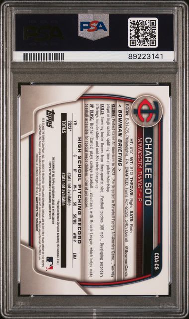 Charlee Soto 2023 1st Bowman Draft autograph PSA 10