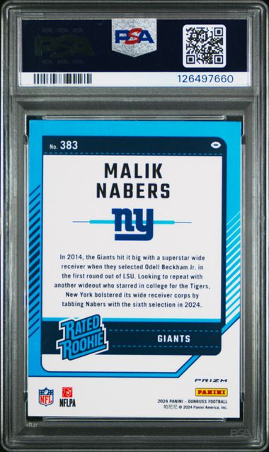 Malik Nabers 2024 Panini Donruss Optic Preview Pink prizm rookie card PSA 9