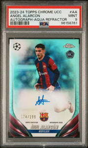 Angel Alarcon 2023-24 Topps Chrome UEFA autograph aqua ref. RC #'d 174/199 PSA 9