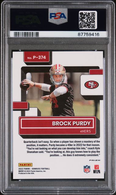Brock Purdy 2022 Panini Donruss Optic Preview holo rookie card PSA 9
