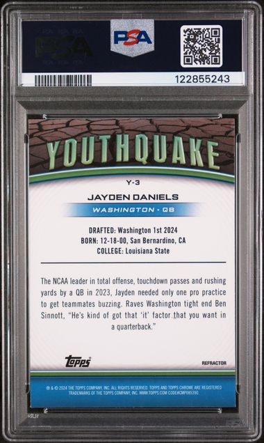 Jayden Daniels 2024 Topps Chrome Youthquake Refractor RC PSA 9